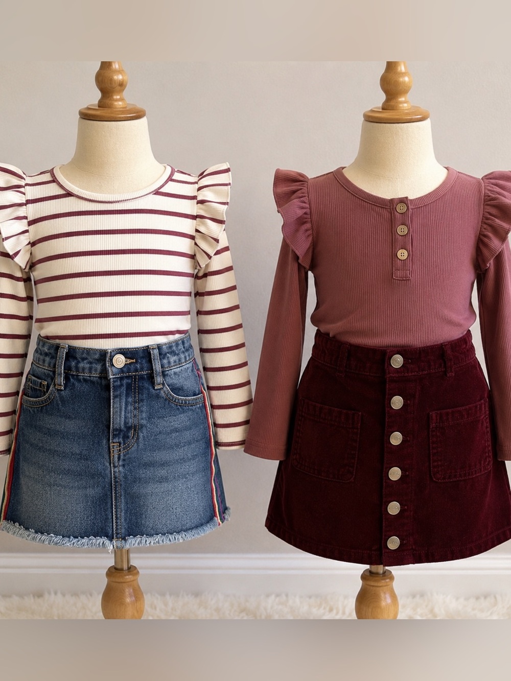 🎀 2pcs Children’s Place Girls Skirt Lot Bundle Burgundy Denim Blue 4T Like New